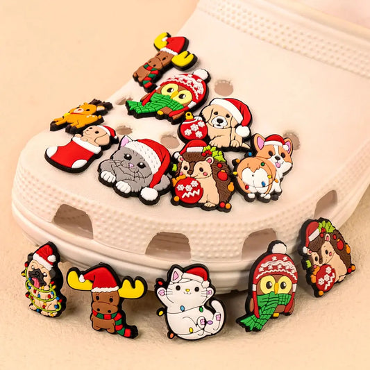 1/10pcs Christmas Animal Pins for Kids Men Women Shoe Charms Xmas Hat Deer Cat Dog Party Accessories Shoe Decorations Buckle - Cheeky Fantail Finds