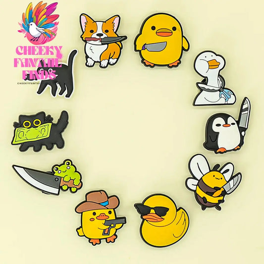 1/10pcs Penguin Frog Shoe Decoration Accessories Cute Duck Cat Dog Shoe Charms Pin Clog Garden Sandals for Kids Gift - Cheeky Fantail Finds