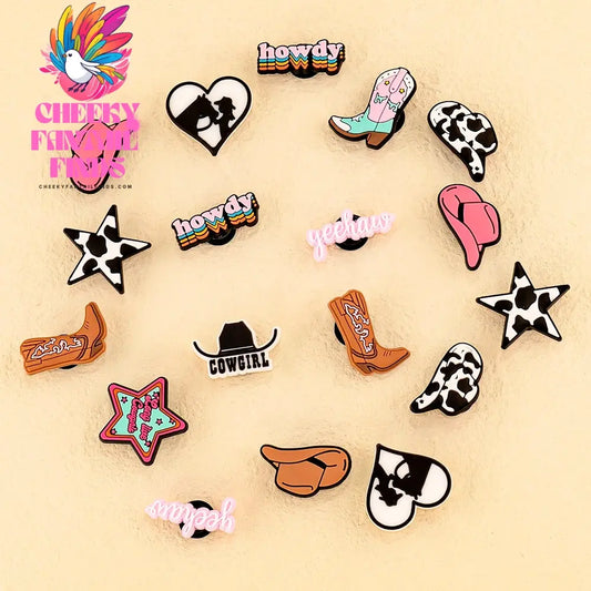 1/11/12 PVC Western Cowboy Shoe Charms Cowgirl Hat Shoe Decorations Pins for Men Women Star Heart Sandal Accessories Ornament - Cheeky Fantail Finds