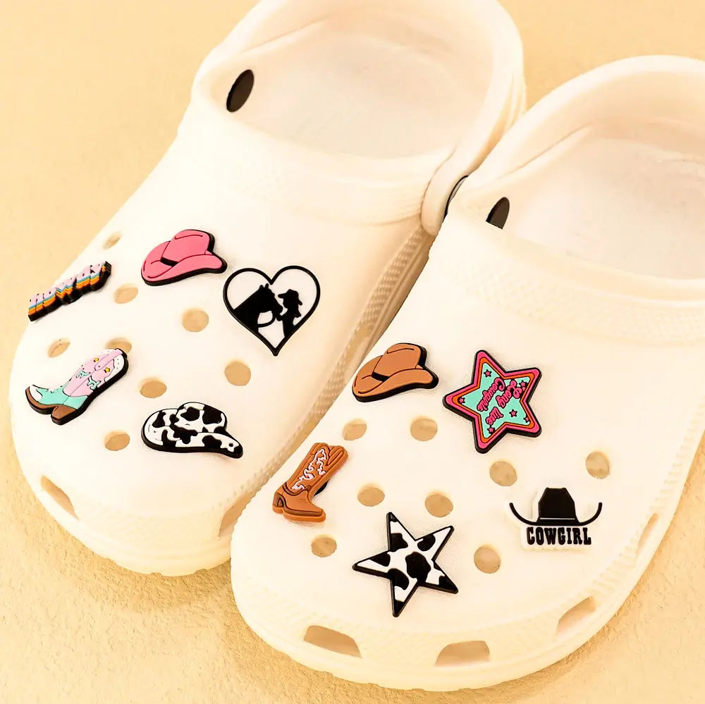 1/11/12 PVC Western Cowboy Shoe Charms Cowgirl Hat Shoe Decorations Pins for Men Women Star Heart Sandal Accessories Ornament - Cheeky Fantail Finds