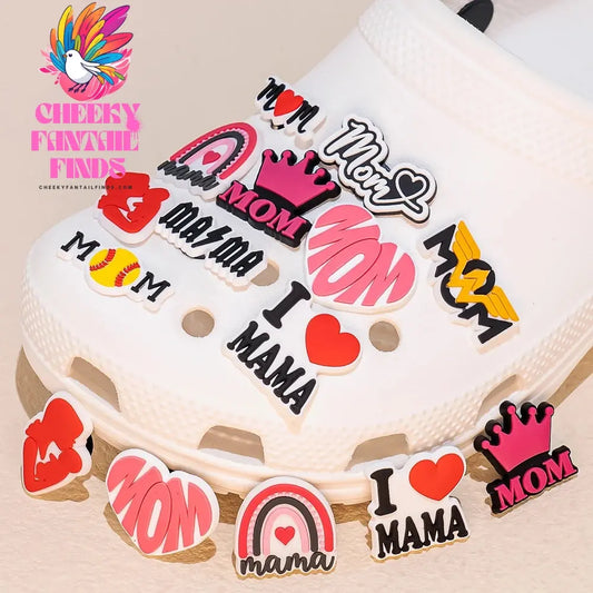 1/12pcs Mom Life Shoe Charms for Women Shoe Decorations Pink Heart Pins for Mother Buckle MaMa Sandal Accessories Ornament - Cheeky Fantail Finds
