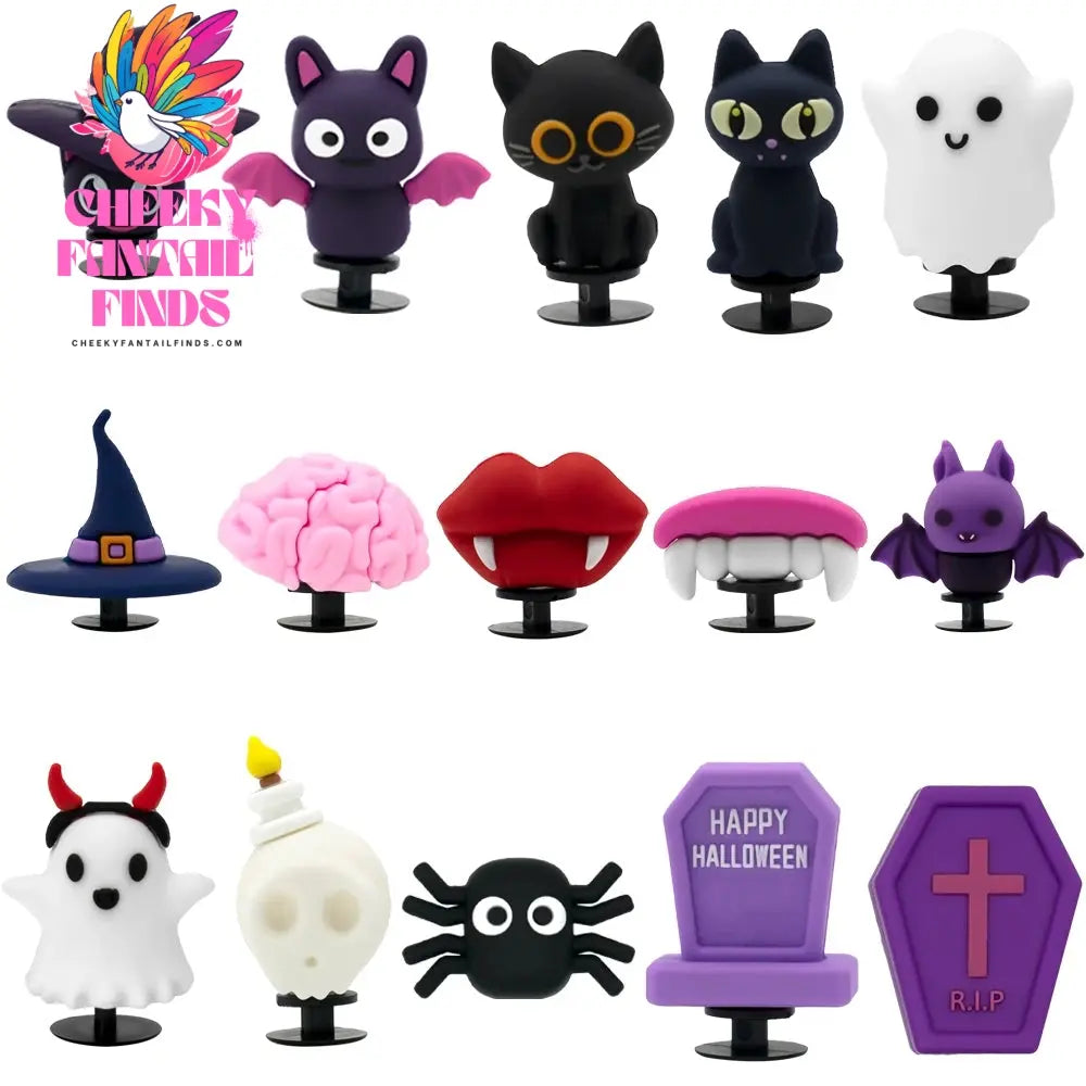 1/15pcs 3D Halloween Party Horrible Shoe Accessories Black Cat Ghost Witch Shoe Charms Woman Men Kids Pins Buckle Decorations - Cheeky Fantail Finds
