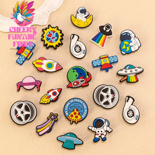 1/16pcs PVC Spaceship Shoe Charms Cartoon Astronaut Cool UFO ET Shoe Accessories Decorations Pins for Men Boy Kids Sandal Gifts - Cheeky Fantail Finds