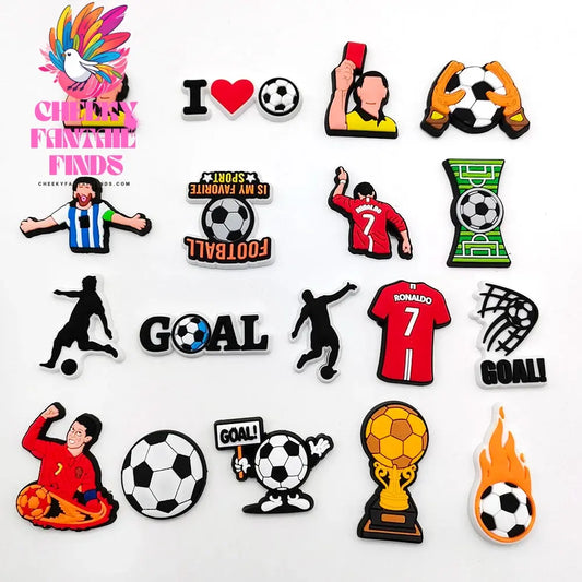 1-18pc Cartoon Football Shoe Charms Design Shoe Decoration Fits For PVC Shoe Accessories Kids Boys Party Gifts - Cheeky Fantail Finds
