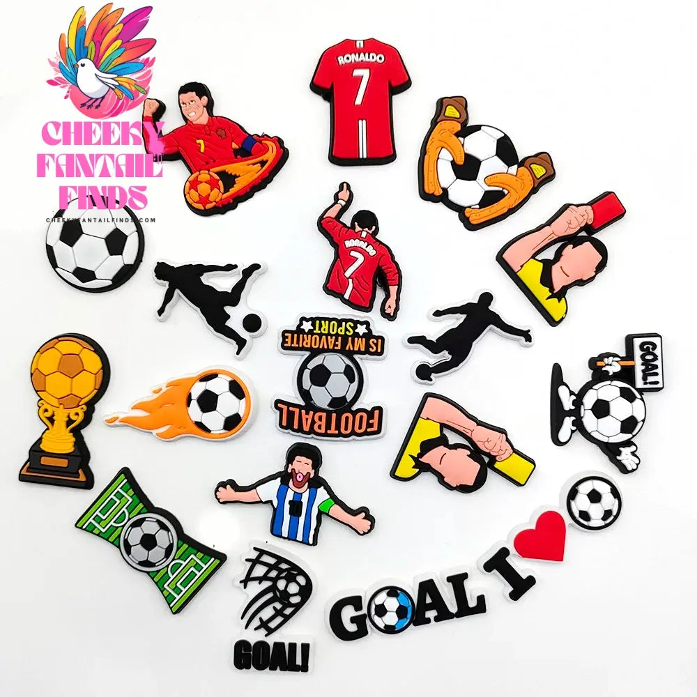 1-18pc Cartoon Football Shoe Charms Design Shoe Decoration Fits For PVC Shoe Accessories Kids Boys Party Gifts - Cheeky Fantail Finds