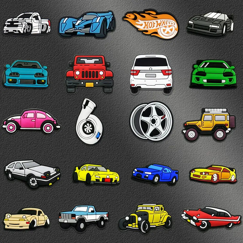 1-20pcs Car Shoe Charms Cool Vehicle Shoe Accessories Cartoon Decorations Pins for Men Boys Kids DIY Clog Buckle Garden Sandal Cheeky Fantail Finds