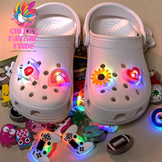1-20pcs LED Charms for Shoe Lighted Accessories Gamepad Cheese Chips Unicorn LED Pins Shoes Decoration Clogs Buckles Kids Gifts - Cheeky Fantail Finds