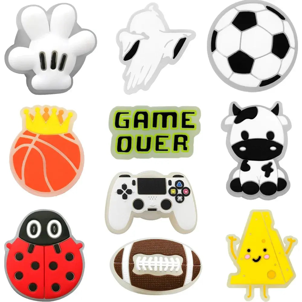1-20pcs LED Charms for Shoe Lighted Accessories Gamepad Cheese Chips Unicorn LED Pins Shoes Decoration Clogs Buckles Kids Gifts - Cheeky Fantail Finds