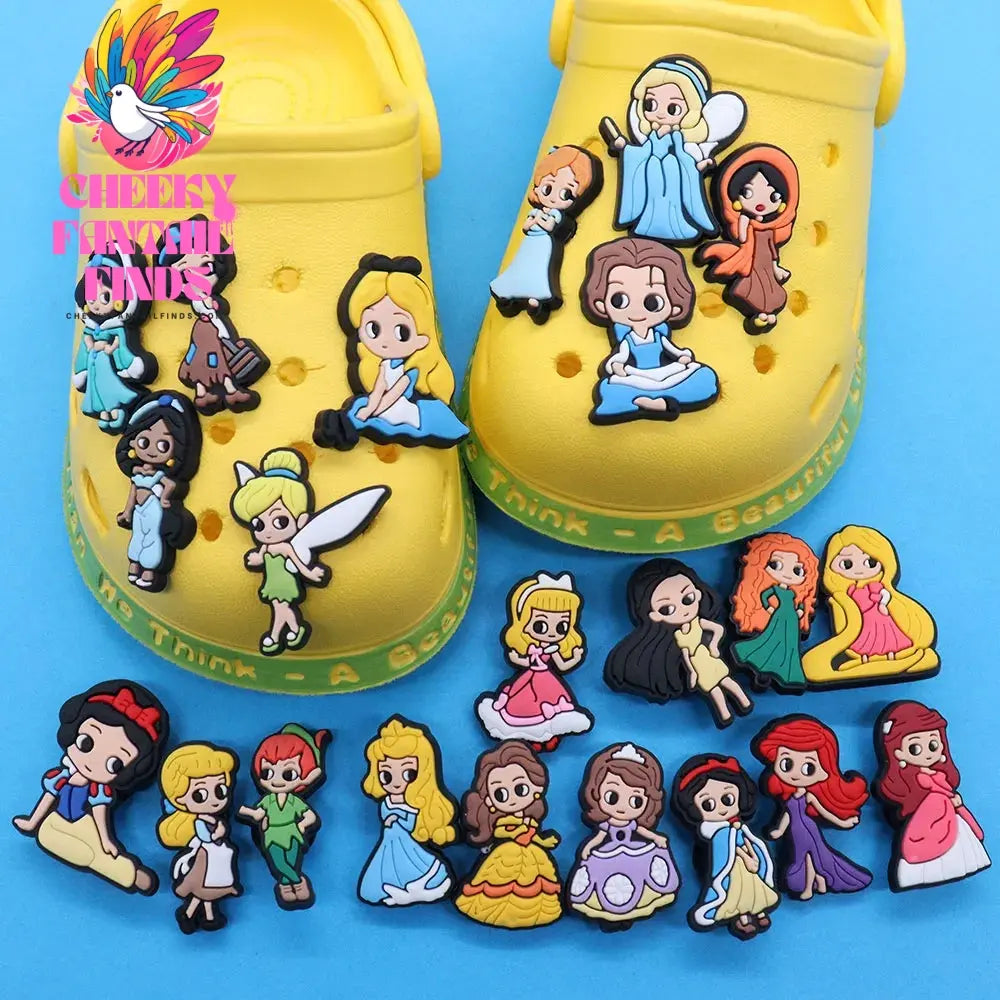 1-22Pcs Snow White Tinker Bell Shoe Charms Princess Button Decorations DIY Girls Favorite Birthday Gifts Cheeky Fantail Finds