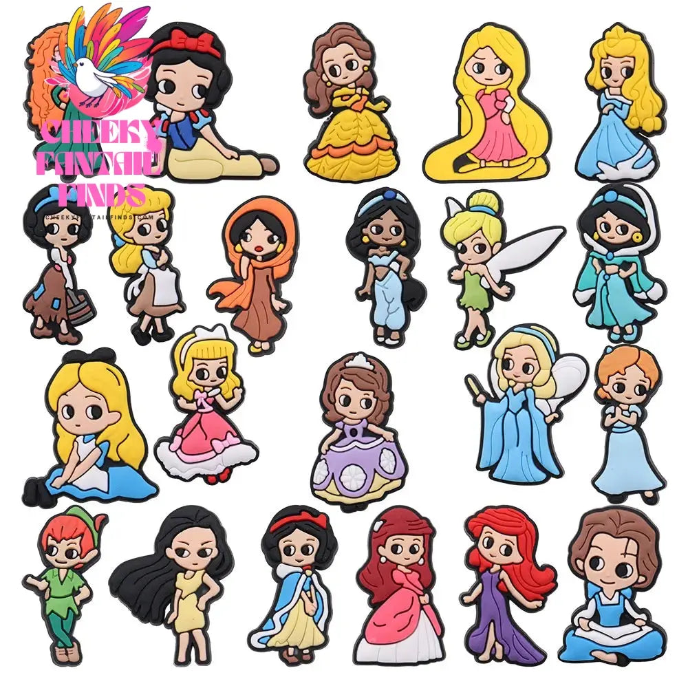 1-22Pcs Snow White Tinker Bell Shoe Charms Princess Button Decorations DIY Girls Favorite Birthday Gifts Cheeky Fantail Finds