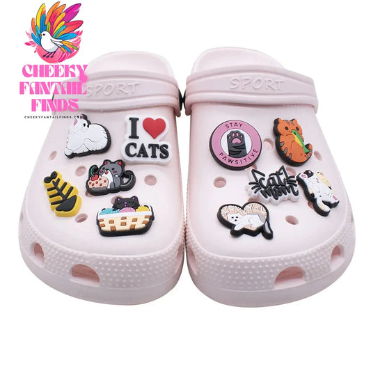 1-22pcs Cute Kawaii Cats Cartoon PVC Sh Accessories Clogs Sandals Shoe Buckle Decoration Pins Kids Friends Gifts - Cheeky Fantail Finds