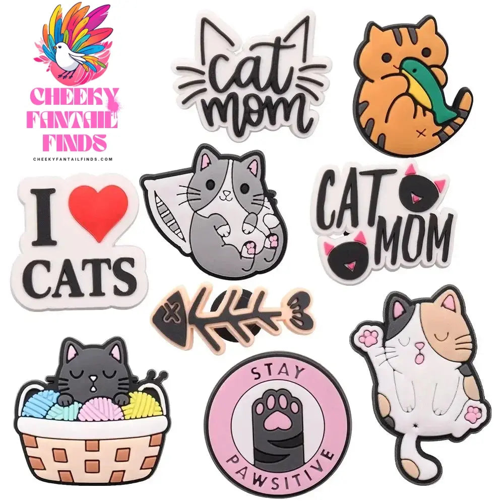 1-22pcs Cute Kawaii Cats Cartoon PVC Sh Accessories Clogs Sandals Shoe Buckle Decoration Pins Kids Friends Gifts - Cheeky Fantail Finds