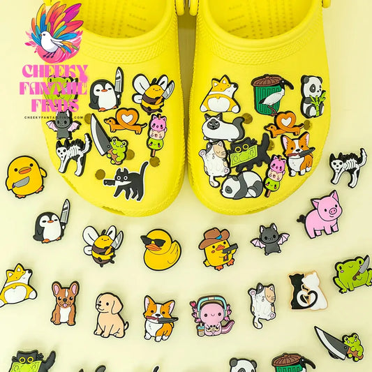 1/25PCS Cute Panda Shoes Charms for Women Funny Cat Dog Duck Penguin Shoes Decoration Frog Bee Bat Garden Sandals Pin Clog Cheeky Fantail Finds