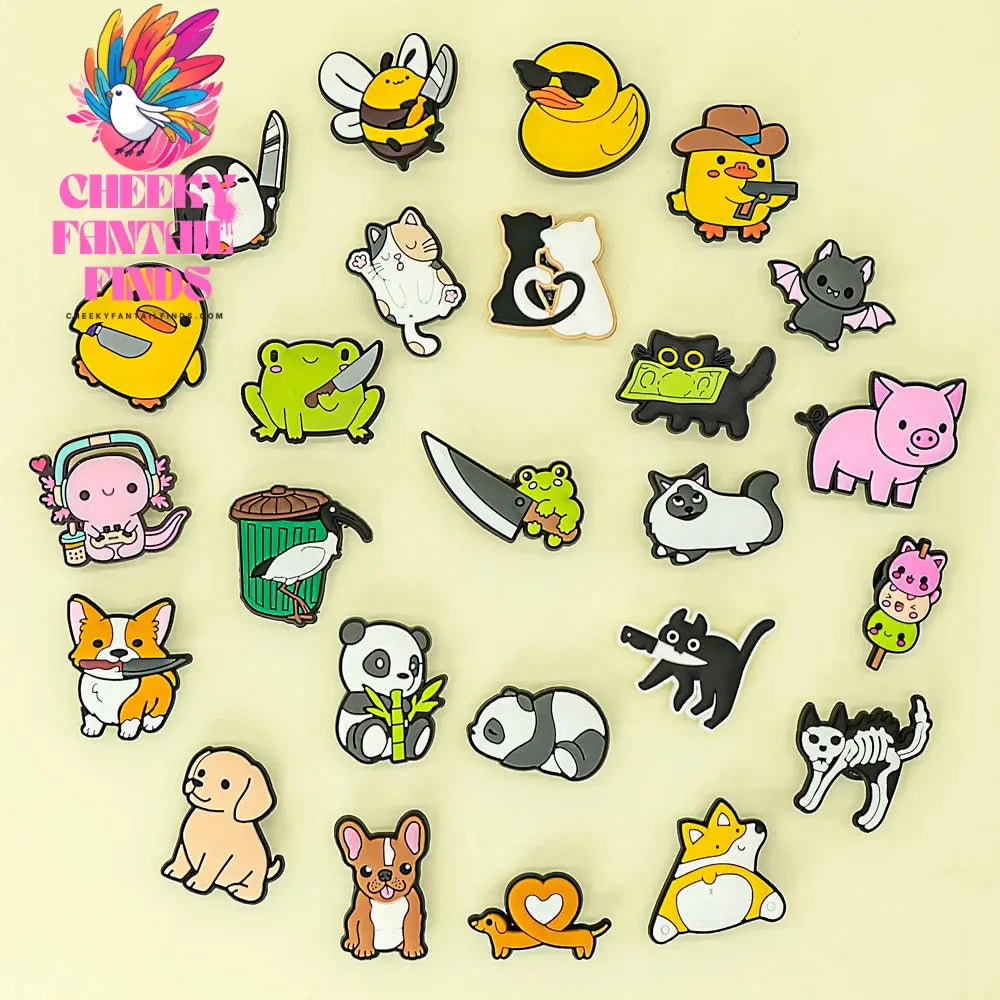1/25PCS Cute Panda Shoes Charms for Women Funny Cat Dog Duck Penguin Shoes Decoration Frog Bee Bat Garden Sandals Pin Clog Cheeky Fantail Finds