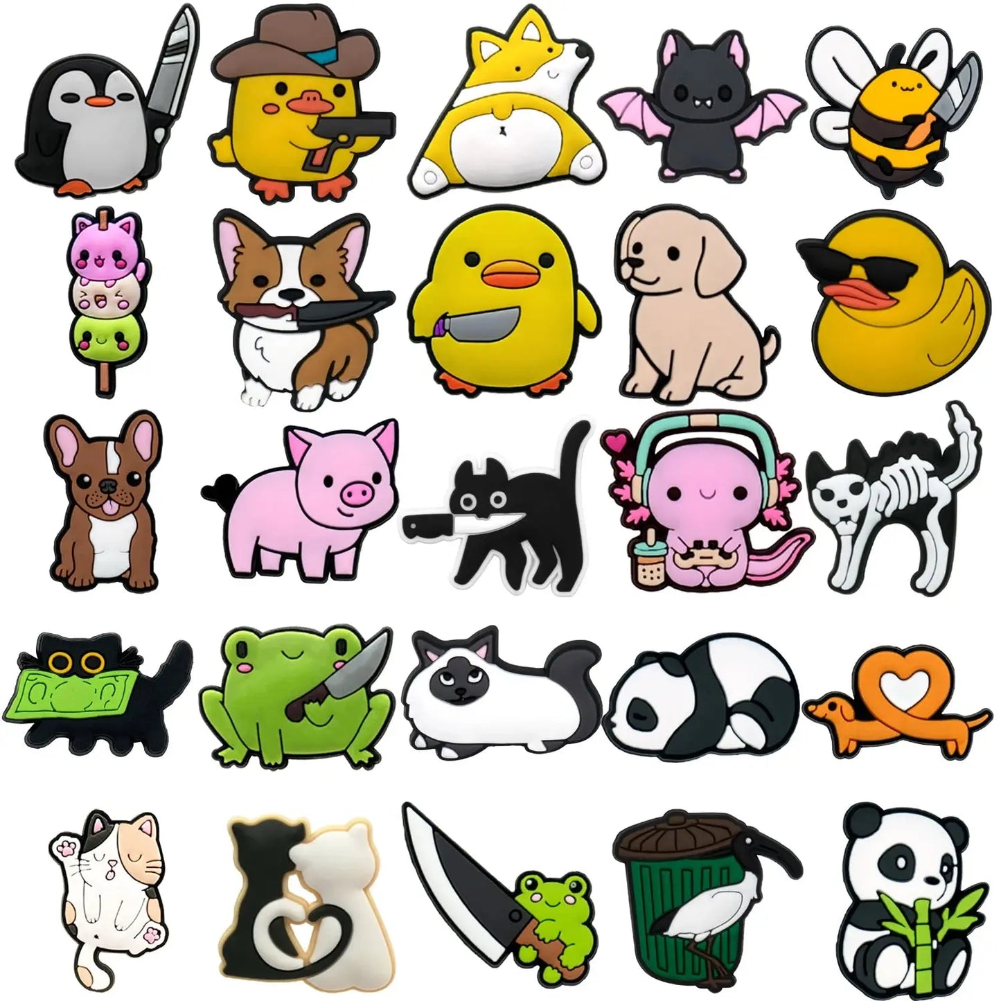 1/25PCS Cute Panda Shoes Charms for Women Funny Cat Dog Duck Penguin Shoes Decoration Frog Bee Bat Garden Sandals Pin Clog Cheeky Fantail Finds