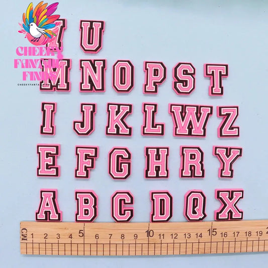 1-26Pcs PVC Pink English Letter Alphabet Sandals Shoe Charms Accessories Kids Designer Decoration DIY Backpack - Cheeky Fantail Finds