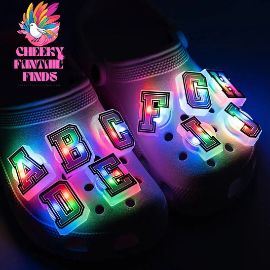 1/26pcs Letter LED Pins for Kids Lighted Shoe Charms Glowing Accessories Shoe Decorations Gifts Sandals Clog Buckles Ornament Cheeky Fantail Finds