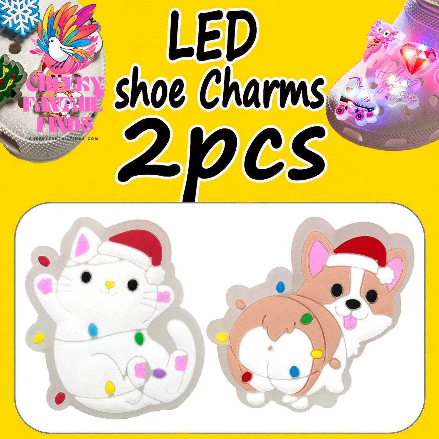 1/2PCS LED Christmas Gifts Shoes Charms Santa Claus Snowman Luminous Shoe Accessories Gingerbread Man Dog Cat Clog Deccoration - Cheeky Fantail Finds