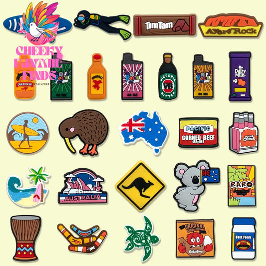 1/30pcs Australian Style PVC Shoe Charm Koala kangaroo Shoe Charms Diving Surfer Shoe Accessories Drinks Clog Jeans Cheeky Fantail Finds