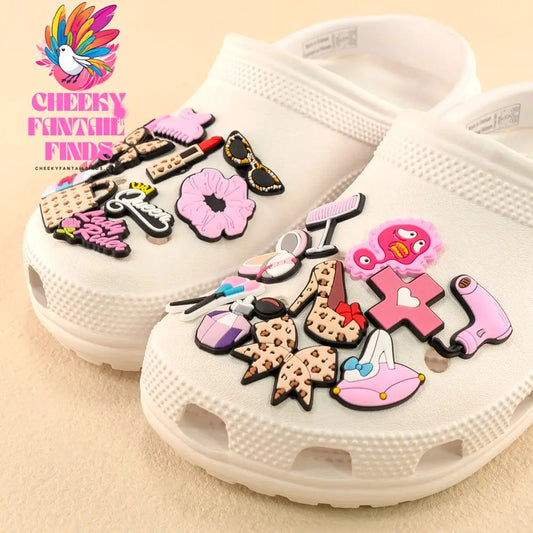 1/30pcs Beauty Care Shoe Charms Lipstick Leopard Print Girlboss Queen Shoe Decorations Pins for Women Girl Pink Pins Accessories - Cheeky Fantail Finds