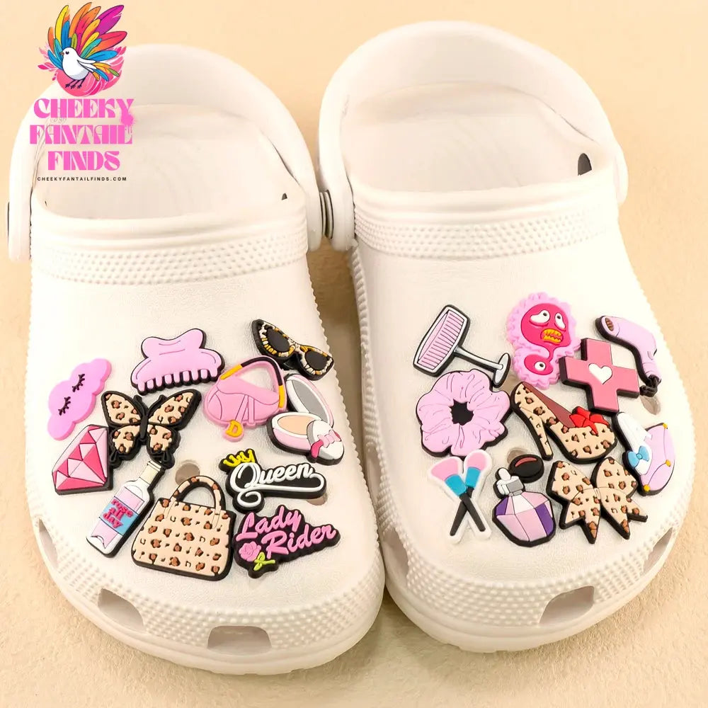 1/30pcs Beauty Care Shoe Charms Lipstick Leopard Print Girlboss Queen Shoe Decorations Pins for Women Girl Pink Pins Accessories - Cheeky Fantail Finds