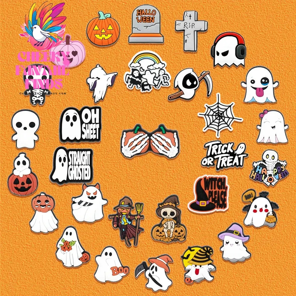1/30pcs Halloween Shoe Charms Ghost Witch Shoe Decorations Pins for Kids Men Women Party Accessories Buckles Treat or Trick Gift - Cheeky Fantail Finds