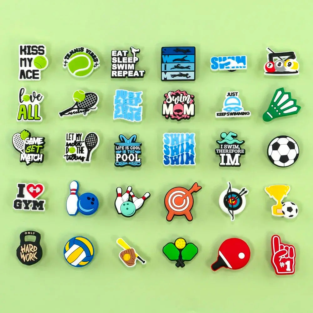 1/30pcs Sport Shoe Charms for Women Men Basketball Football Tennis Swim Archer Pickleball Shoe Decorations Pins Buckles Gifts - Cheeky Fantail Finds