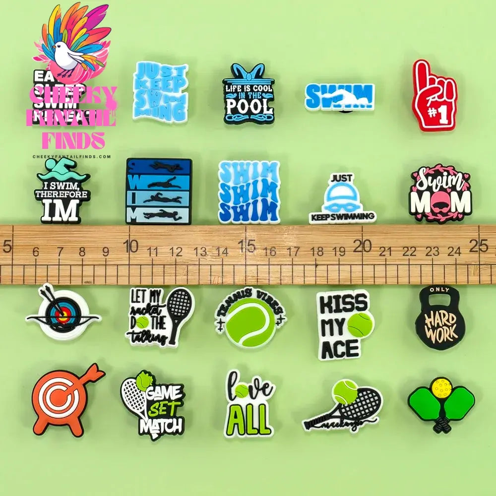 1/30pcs Sport Shoe Charms for Women Men Basketball Football Tennis Swim Archer Pickleball Shoe Decorations Pins Buckles Gifts - Cheeky Fantail Finds