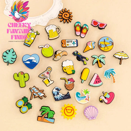 1/30pcs Summer Travel Shoe Charms Sun Beach Casual Vacation Shoe Accessories Decorations Pins for Women Men Kids Sandal Ornament - Cheeky Fantail Finds