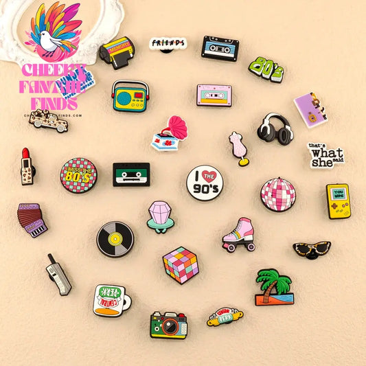1/30pcs Vintage Vibe Shoe Charms Old School Shoe Decorations Y2K Pins for Girl Creative 80's 90's Sandal Accessories Clog Buckle - Cheeky Fantail Finds