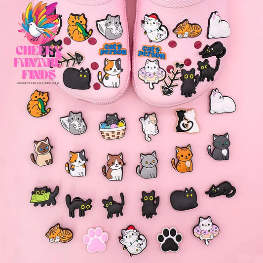 1/50pcs Cute Cats Shoe Charms Accessories Orange Black Cat Shoe Decoration Claw Fish Bone Clog Pin for Women Grils Gift Cheeky Fantail Finds
