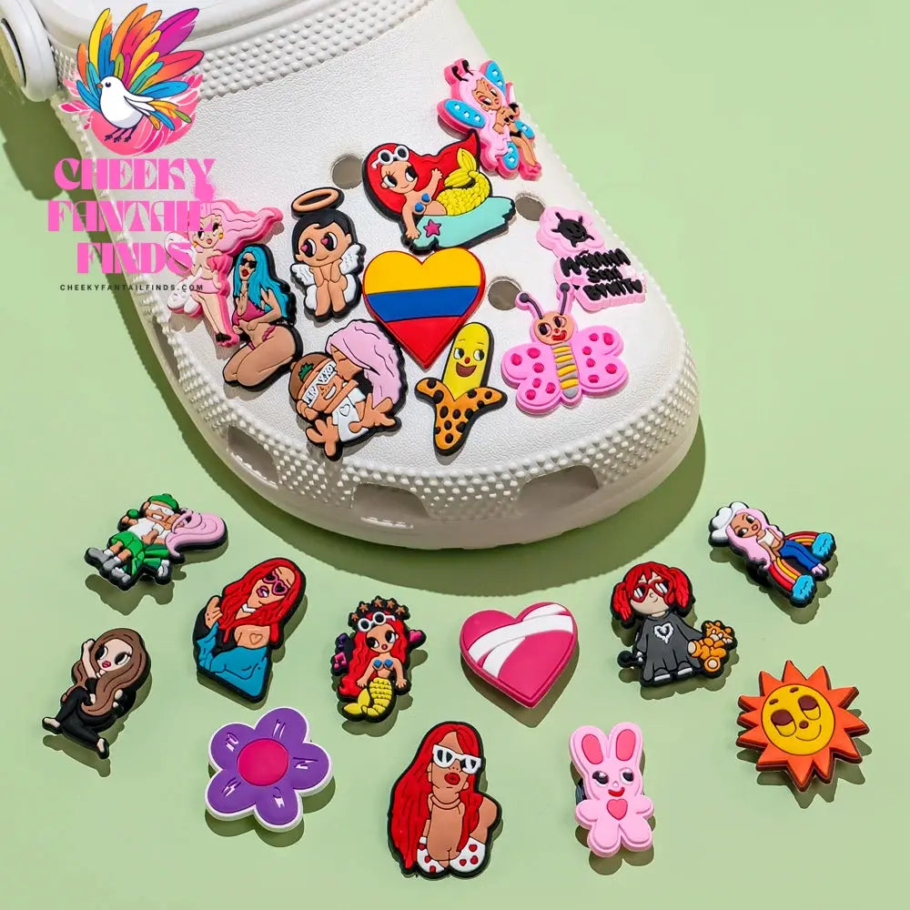 1/50pcs Karol G Shoe Charms Spain Singer Mermaids Snake Bee Shoe Decorations Pins for Women Girls Fans Gifts Sandals Accessories Cheeky Fantail Finds