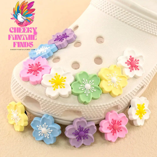 1/7pcs Flower Shoe Charms for Women Girls Colorful Sakura Pins Accessories Pink Purple Shoe Decorations Sandal Buckles Ornament - Cheeky Fantail Finds