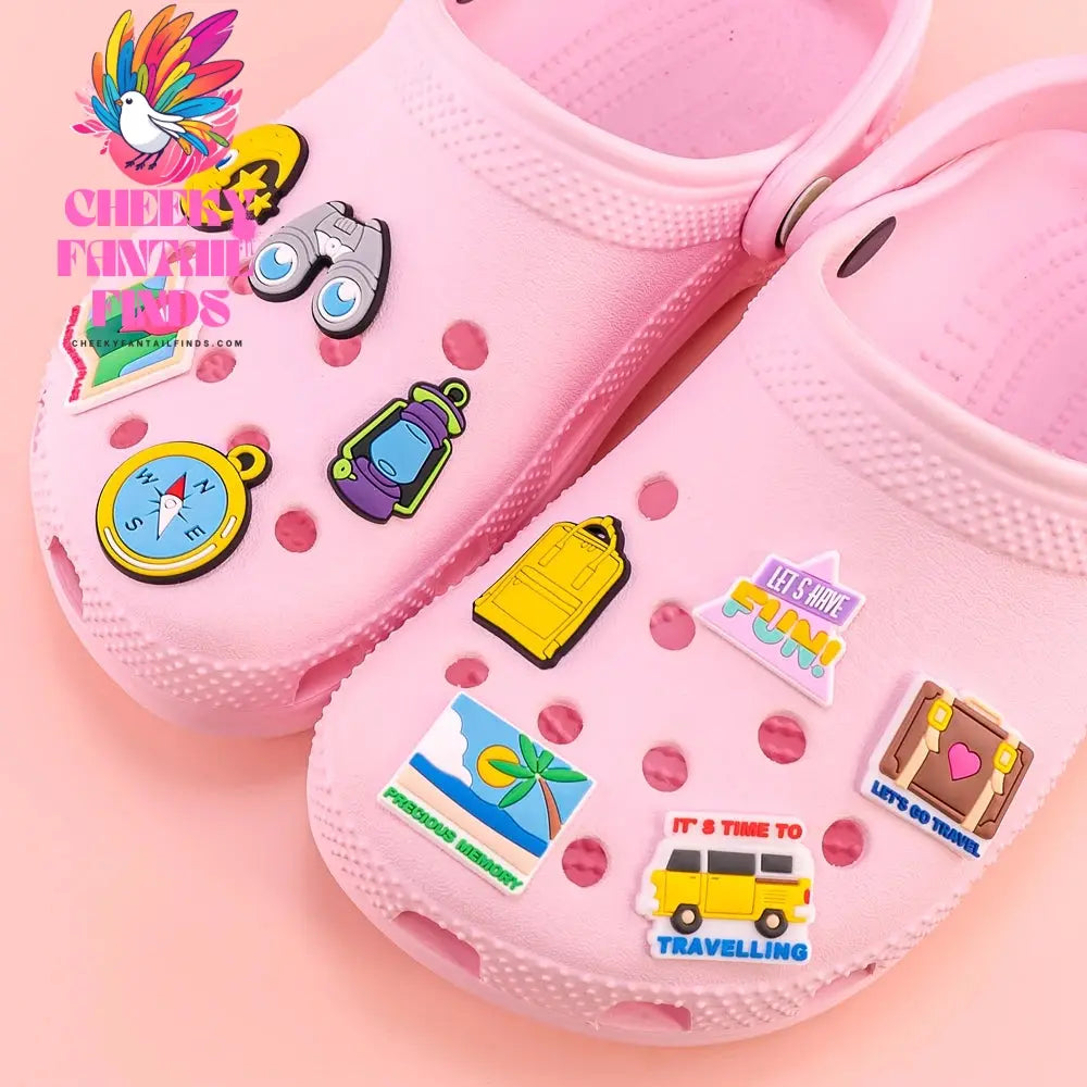 1/8/26pcs Camping Shoe Charms Casual Travel Shoe Decorations Pins for Women Men Travelers Gifts Sandal Accessories Clog Buckles - Cheeky Fantail Finds