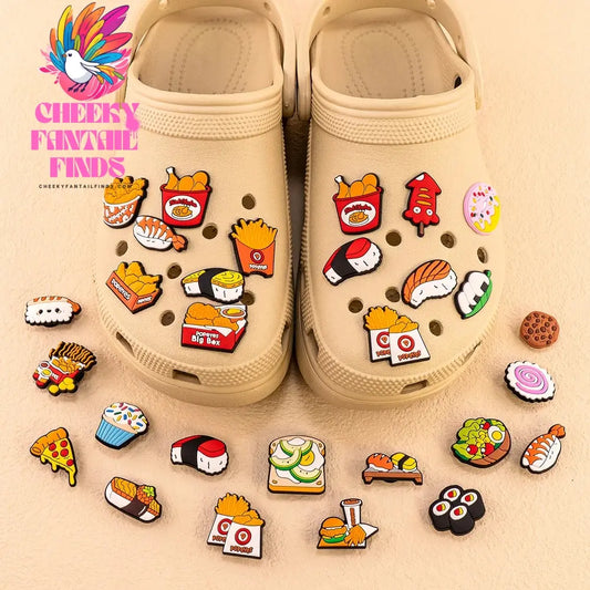 1/9/12pcs Cute Food Shoe Charms for Sandals Accessories Sushi Fried Chicken Shoe Decorations Pins for Kids Men Women Favor Gifts Cheeky Fantail Finds
