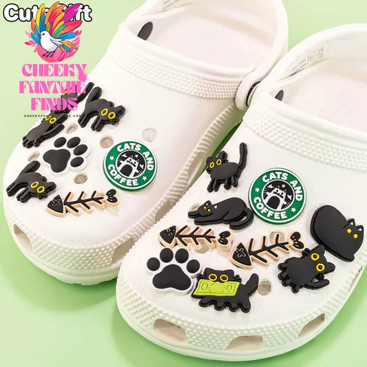 1/9pcs PVC Black Cat Shoe Charms for Kids Women Men Cat's Paw Shoe Decorations Pins for Clog Buckles Sandals Accessories Cheeky Fantail Finds