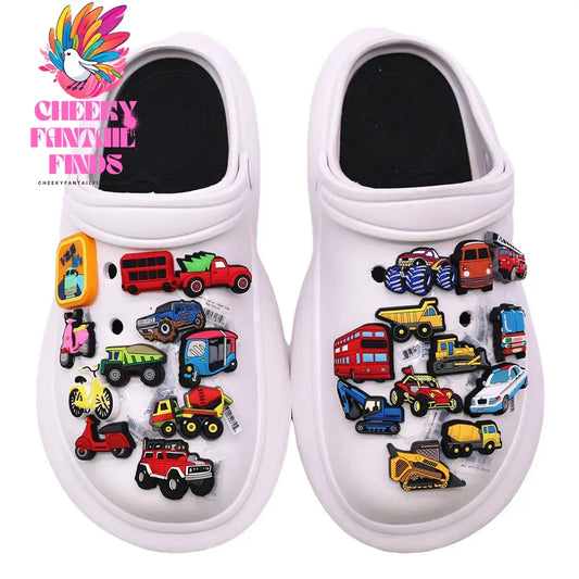 1 Pcs Cartoon Cars PVC Shoe Charms Truck Buses Motorcycle Bike Shapes Shoe Accessories Clog Pin Unisex Shoe Buckle Decorations - Cheeky Fantail Finds