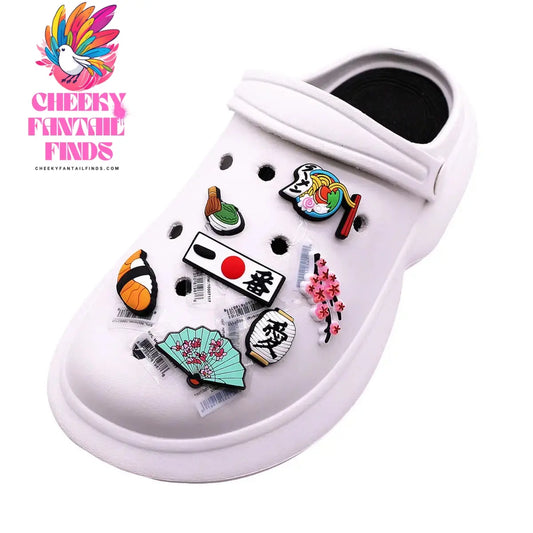 1 Pcs Original Japanese Style PVC Shoe Charms Sashimi Designer Sandal Upper Decorations Accessories Sakura Fan Clog Pin Buckle Cheeky Fantail Finds
