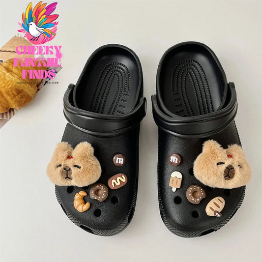 1 Set Cute Capybara Shoes Accessories Boys Girls Sandals Garden Shoe Buckle Plush Doll Decorations Fit Charm - Cheeky Fantail Finds