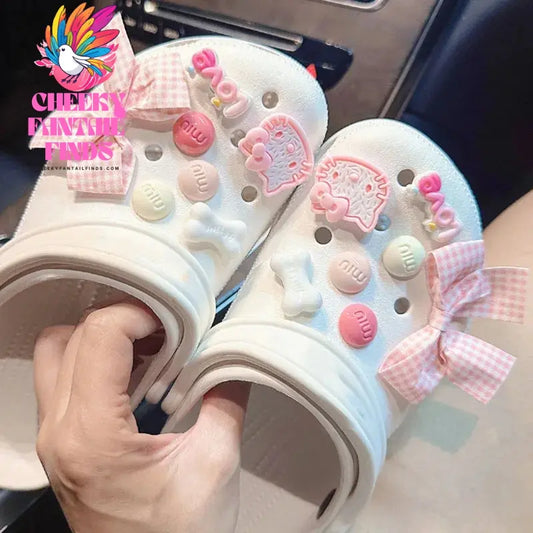 1 Set Hole Shoe Charms Cute Character Accessories Funny Hello kitty Shoes Buckle DIY 3D Doll Shoes Decorations Sandal - Cheeky Fantail Finds