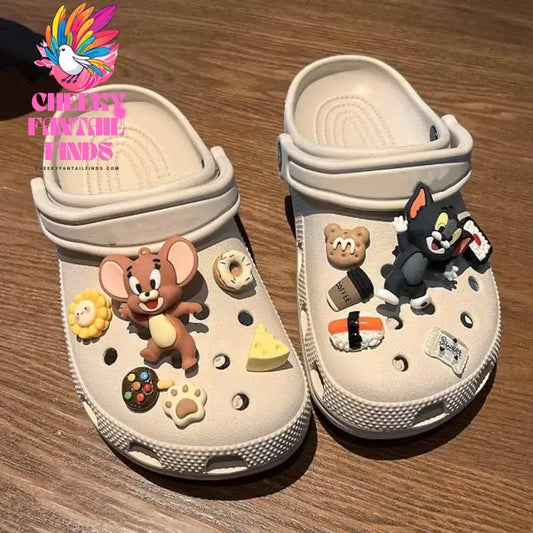 1 set MINISO Cartoon Shoe Charms Designer Tom And Jerry Cat Mouse Shoe Charms Decoration Sandal Accessories for Christmas Gifts Cheeky Fantail Finds