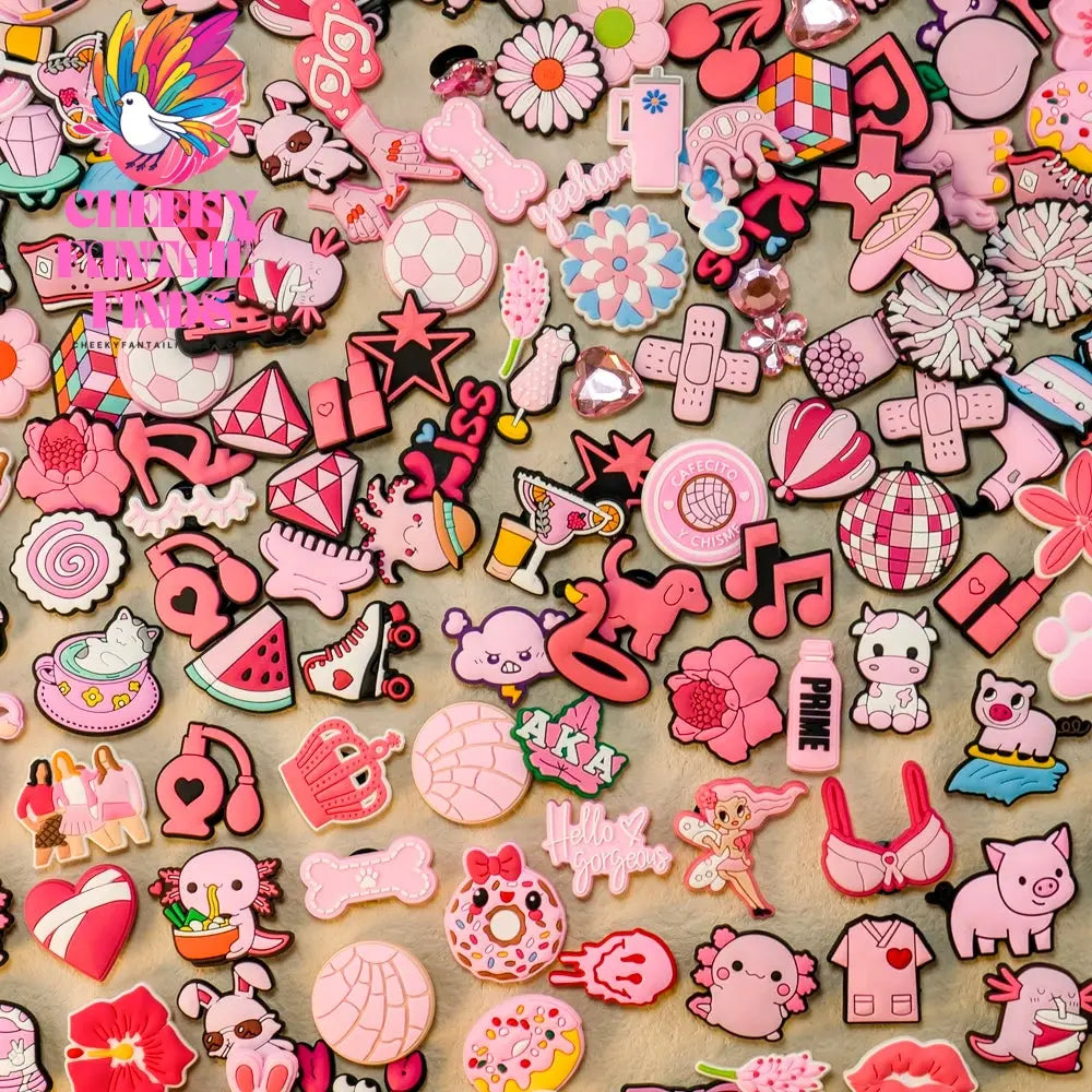 10/20/50/100pcs Random All Pink Shoe Charms Cartoon Cute Animal Plant Shoe Decorations Pins for Women Girl Sandals Accessories Cheeky Fantail Finds