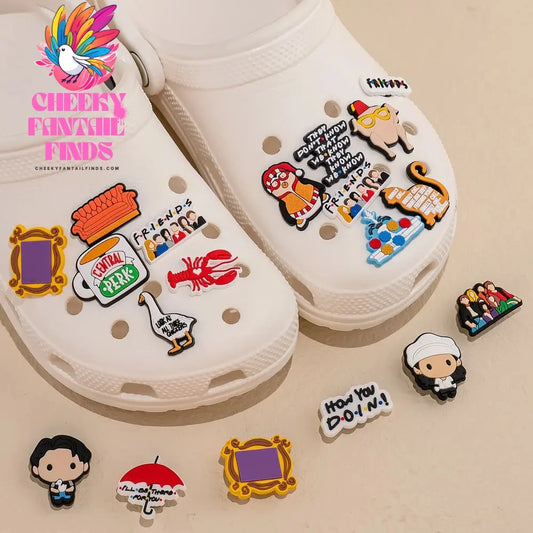 10/28/50pcs PVC Friends Shoe Charms Chandler Rachel Shoe Decorations for Men Women Girl Garden Sandal Accessories Clog Buckles - Cheeky Fantail Finds