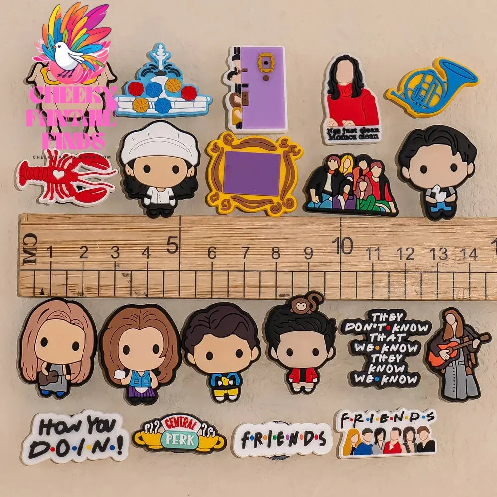 10/28/50pcs PVC Friends Shoe Charms Chandler Rachel Shoe Decorations for Men Women Girl Garden Sandal Accessories Clog Buckles - Cheeky Fantail Finds