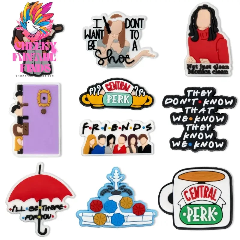 10/28/50pcs PVC Friends Shoe Charms Chandler Rachel Shoe Decorations for Men Women Girl Garden Sandal Accessories Clog Buckles - Cheeky Fantail Finds