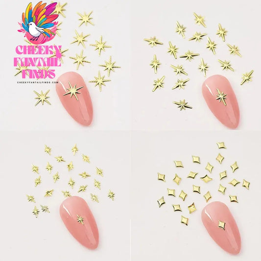 100pcs Random Mix Nail Rivet Studs Gold/Silver Stars Light Nail Art Charms Asterism Starlight Accessories Manicure Supplies Cheeky Fantail Finds