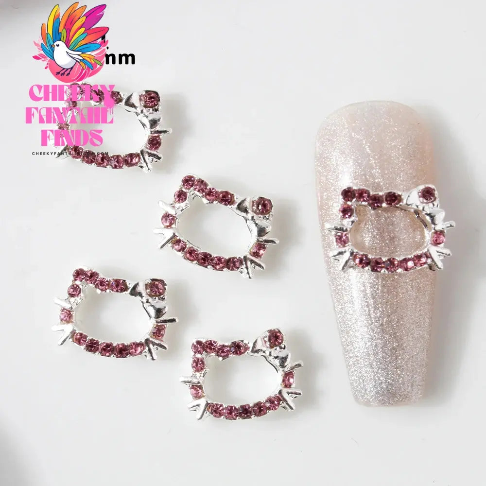 10Pcs 3D Miniso Full Diamond Hello Kitty Nail Charms 8x10mm Kawaii Kitty Crystal Nail Art Decor DIY Alloy Cute Kitty Nail Jewel Cheeky Fantail Finds