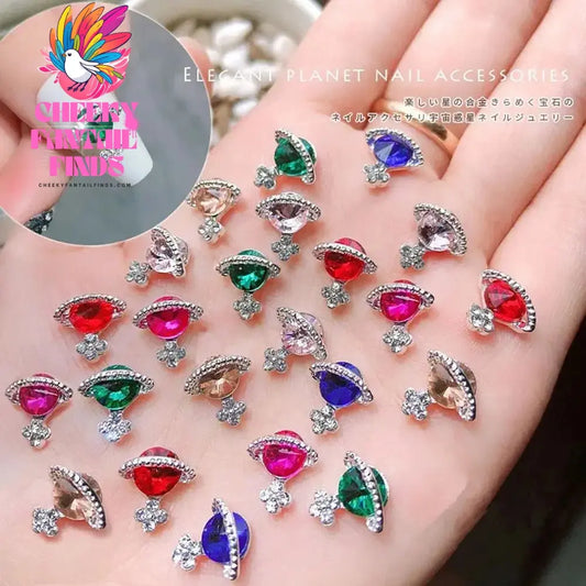 10Pcs 3D Zircon Alloy Nail Art Decoration Saturn Planet Cross Gems Stones Crystal Rhinestones Nail Charms Nail Accessories Cheeky Fantail Finds
