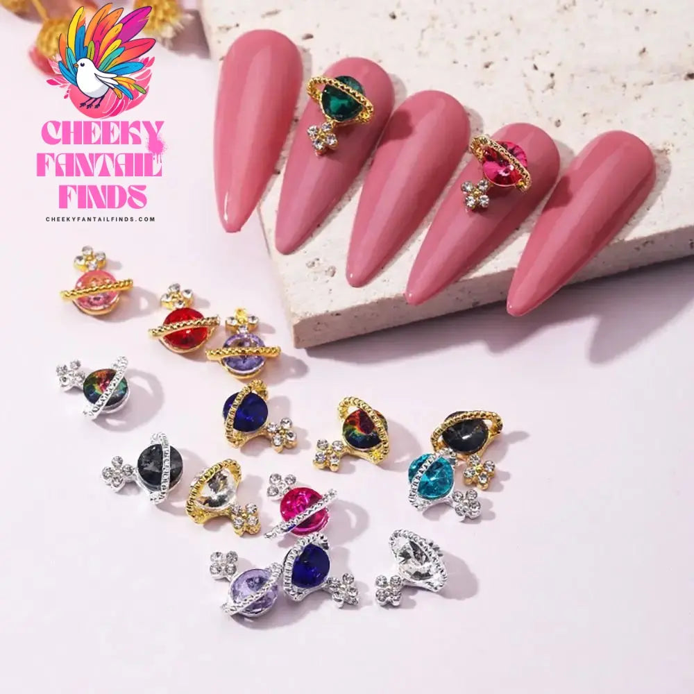 10Pcs 3D Zircon Alloy Nail Art Decoration Saturn Planet Cross Gems Stones Crystal Rhinestones Nail Charms Nail Accessories Cheeky Fantail Finds