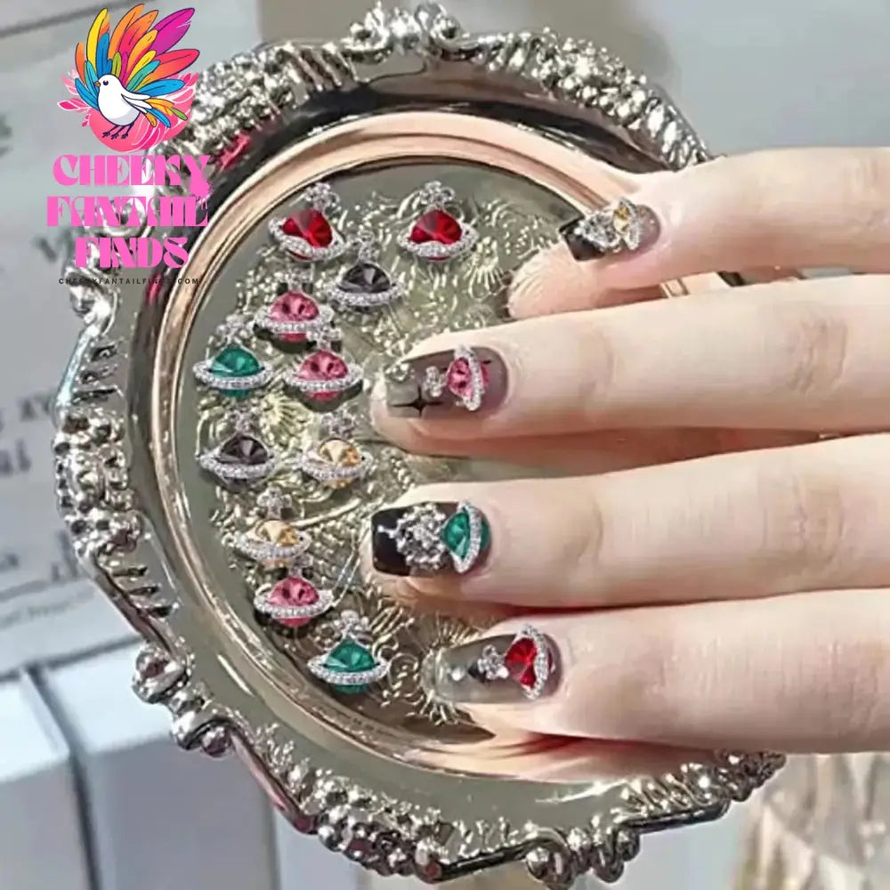 10Pcs 3D Zircon Alloy Nail Art Decoration Saturn Planet Cross Gems Stones Crystal Rhinestones Nail Charms Nail Accessories Cheeky Fantail Finds